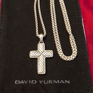 David Yurman Unisex Silver Cross Necklace